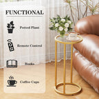 Easy Paws C Table Side End Table, Small Round Couch Sofa Tray Snack Table for Living Room, Bedroom,Accent Coffee Table,TV Tray Table for Small Space, Nightstand with Metal Frame(Gold)
