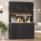 Gyfimoie 71" Kitchen Pantry with Power Outlet & LED Light, Large Kitchen Hutch Cabinet with Adjustable Shelf, Modern Buffet Cabinet with 6 Doors, Food Pantry Storage for Dining Room (Black-6 Doors)