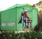 EAGLE PEAK Replacement Cover for 12x8 Portable Walk-in Pop up Greenhouse, Front and Rear Roll-Up Zipper Entry Doors and 4 Large Roll-Up Side Windows (Frame Not Included), Green
