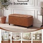 Asense Storage Ottoman Bench,Faux Leather Upholstered Ottoman with Storage,End of Bed Bench with Safety Hinge,for Entryway,Bedroom,Living Room