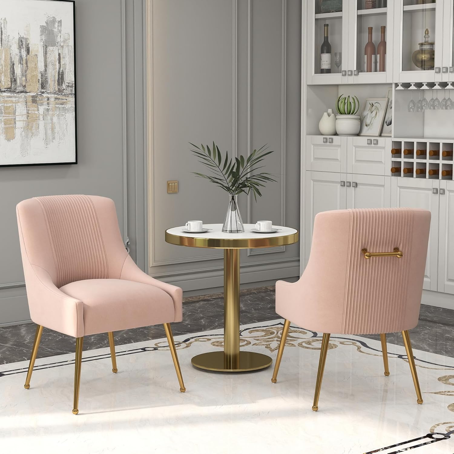 Modern Dining Chairs, Velvet Upholstered Dining Room Chairs with Gold Legs,Tufted Accent Chair Set of 8 for Reception Room Living Room Study Room(Pink)