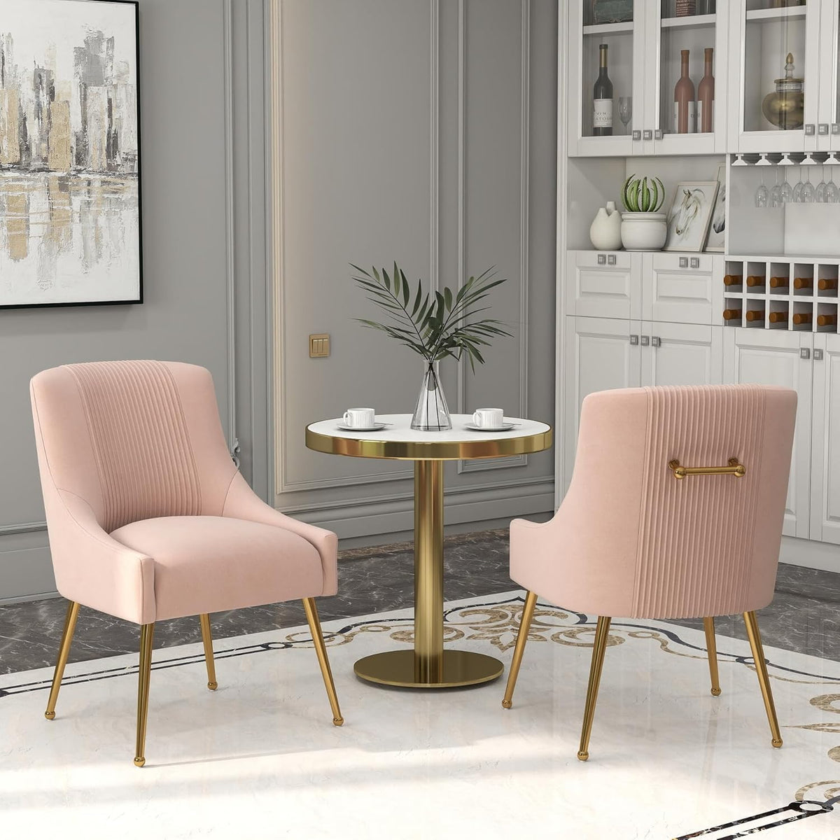 Modern Dining Chairs, Velvet Upholstered Dining Room Chairs with Gold Legs,Tufted Accent Chair Set of 2 for Reception Room Living Room Study Room(Pink)