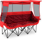 Teenyyou 3 Person Camping Chair with Canopy – Ultimate UV Sun Protection, 700lbs Heavy Duty Oversized Beach Chair, Foldable Portable Sofa with Cup Holder & Storage for Beach Lawn Outdoor(Red Black)