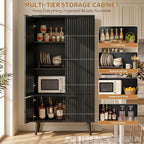 Ebony Fluted 51" Tall Wooden Kitchen Pantry Storage Cabinet Food Organize with Adjustable Shelves, Modern Accent Cabinet Sideboard Buffet for Dining Room, Entryway, Bathroom, Home Office