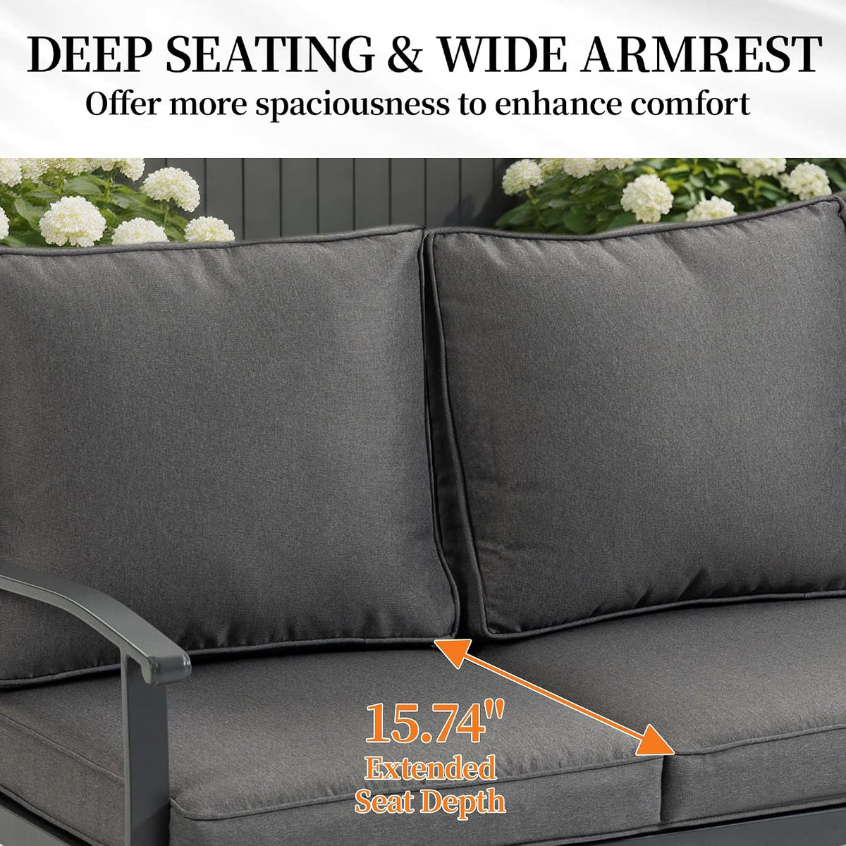 Outdoor Patio Furniture Set, 1 PCS 3-Seat, All-Weather Metal Modern Outside Sofa with Washable Thick Cushion for Garden/Backyard/Porch, Grey