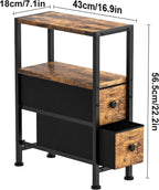 Small Narrow Side Table with Drawers, Skinny End Table for Small Spaces, Slim Nightstand with Storage, sofa bedside Table in Living Room, Bedroom, Study, kitchen and Balcony (Rustic Brown)M-LBZ83B1V1