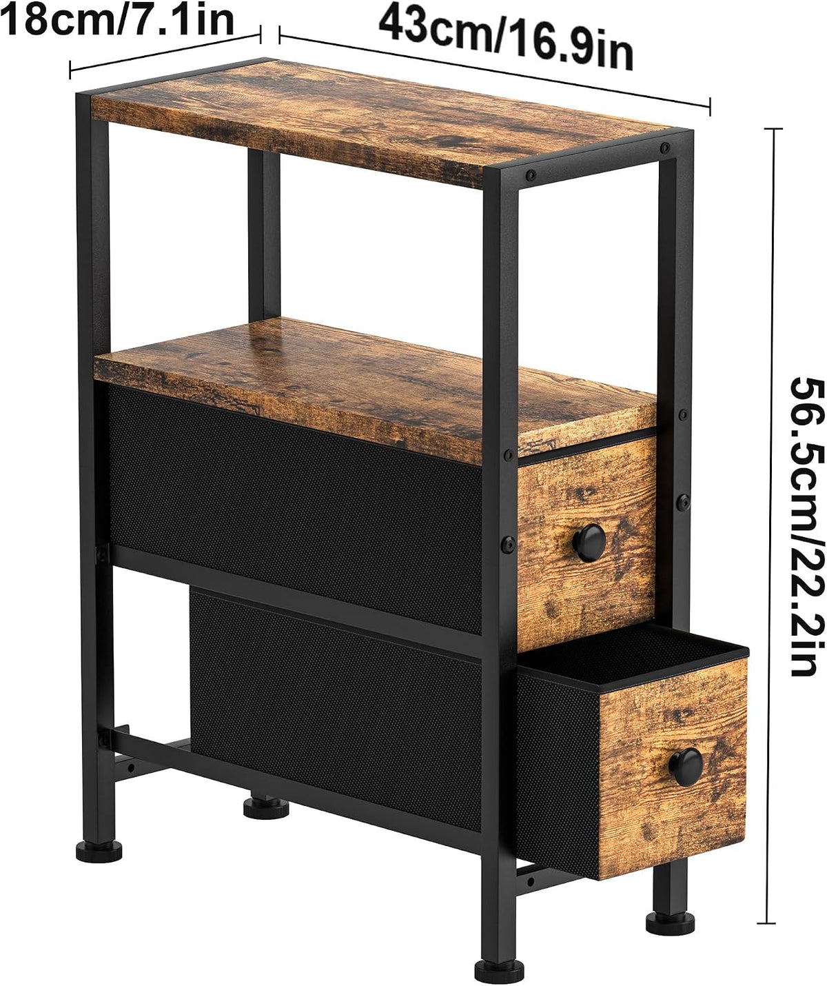 Small Narrow Side Table with Drawers, Skinny End Table for Small Spaces, Slim Nightstand with Storage, sofa bedside Table in Living Room, Bedroom, Study, kitchen and Balcony (Rustic Brown)M-LBZ83B1V1