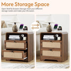 Farmhouse Nightstand with Charging Station, Night Stand with 2 Drawers, Mid-Century End Table with Linen Decor Storage for Livng Room Sofa Couch, Bedroom, Home Office 19.68"x13.77"x23.62"