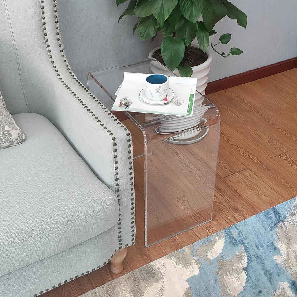 Acrylic Side Table Set of 2, 21" H x 21" W x 12" D x 3/5'' Thick Clear Small End Table, Transparent Nightstand and Stool for Home Office, Living Room and Bedroom