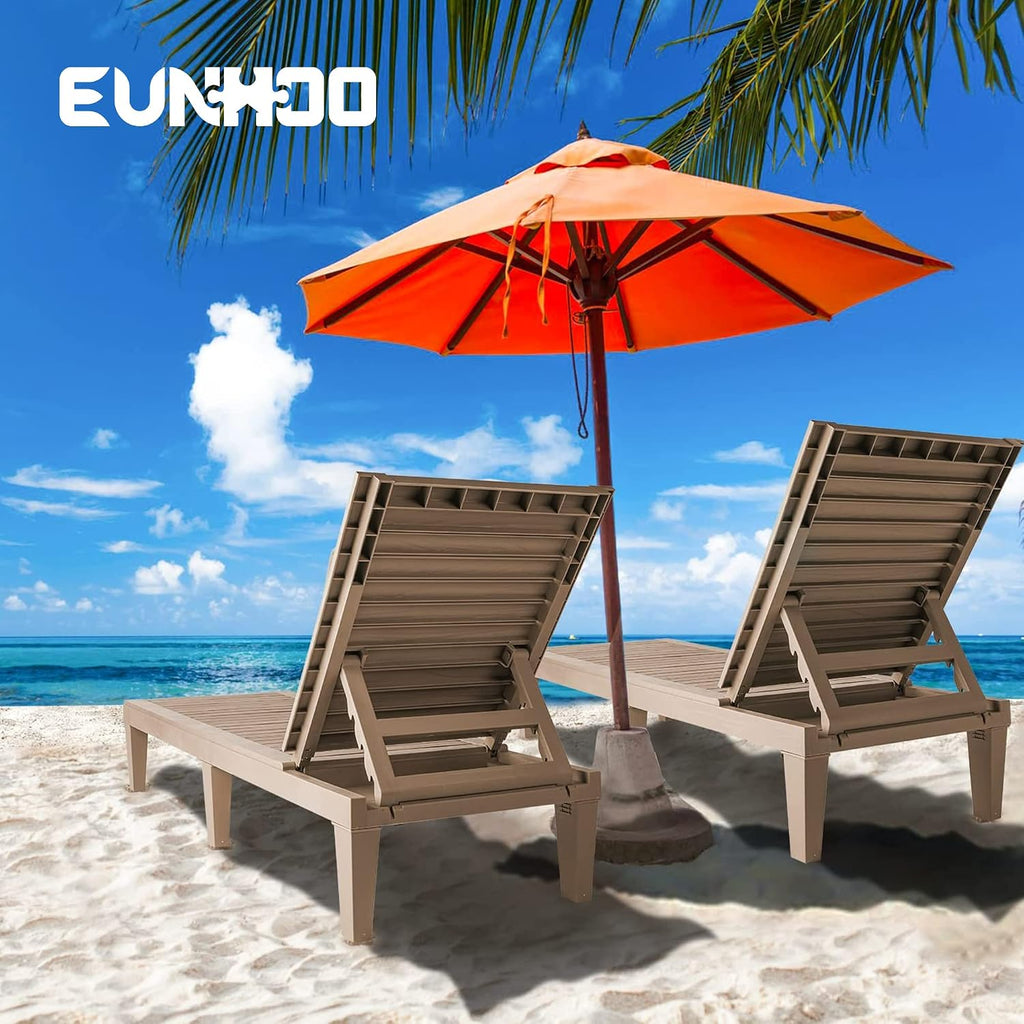 EUNHOO Outdoor Chaise Lounge Set of 2, Adjustable Pool Lounge Chair with 5 Positions Backrest, Waterproof Sun Loungers for Garden Pool Beach Patio Deck Sunbathing