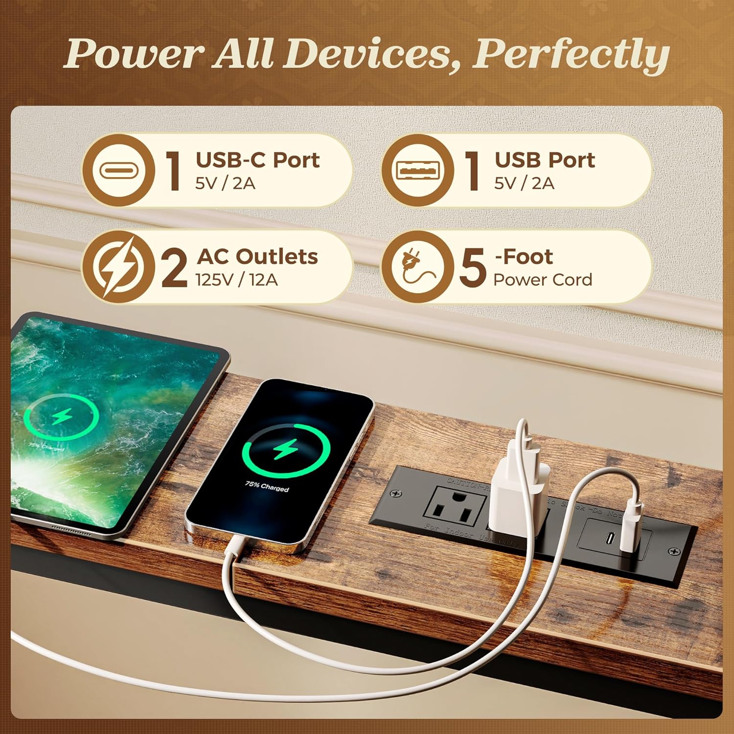 SUPERJARE 110.2 Inch Sofa Table with 2 Power Outlets and USB-C Port | 5.9 Inch Narrow Console Table with Storage, Extra-Long, for Entryway Hallway Couch Behind Sofa, Small Spaces, Rustic Brown