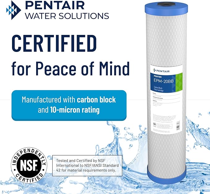 Pentair Pentek EPM-20BB Big Blue Carbon Water Filter, 20-Inch, Whole House Modified Epsilon Carbon Block Replacement Cartridge with Bonded Powdered Activated Carbon (PAC) Filter, 20" x 4.5", 10 Micron