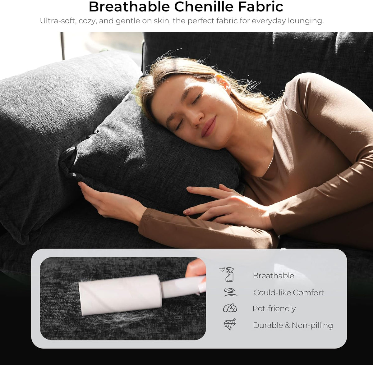 ELUCHANG 114" Oversized V-Shaped Cloud Couch Modular Sectional Sofa with Throw Pillows, 6-Seats w/Corner Comfy Double Layer Upholstered Deep Sofa for Living Room, DIY Combination, Chenille Black