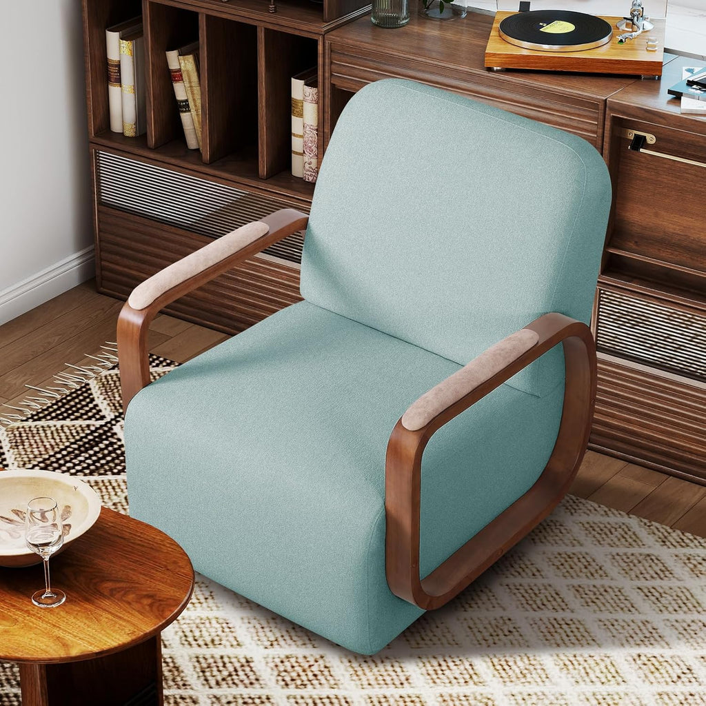 Couchus Swivel Accent Chair with Solid Wood Base, Swivel Living Room Chair with Chenille Fabric (Blue, Set of 1)