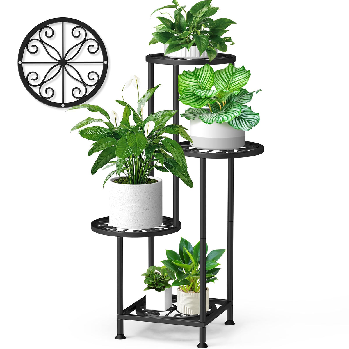 4 Tier Plant Stand Indoor Outdoor, Metal Flower Shelf Display Holder Corner
