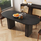 70.8 Inch Kitchen Dining Table for 4-6 People, Oval Kitchen Table with Wood Strip Base, Modern Farmhouse Large Round Dining Room Tables for Home Living Room (Black)