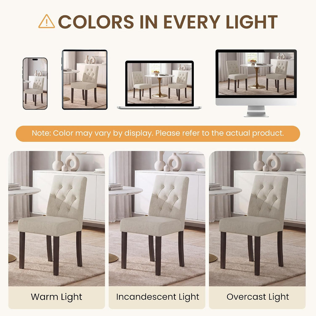 Dining Chairs Set of 2, Parsons Chairs for Small Spaces, Light Beige | Modern Dining Room Chairs with Solid Wooden Legs, Fabric Upholstered Kitchen Chairs for Restaurant & Cafe