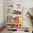 KLM 4 Tier White Slim Storage Cart with Handle, Slide Out Storage Rolling Utility Cart for Kitchen, Laundry, Narrow Places-6.7" W