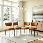 Brown Dining Chairs Set of 8 with Curved Back, Leather Dining Chairs with PU Soft Cushion Seat & Metal Legs, Comfortable Modern Chair for Kitchen, Living Room