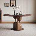 Montary 59-inch Natural Oak Wabi-Sabi Round Dining Table with 35-inch Tempered Glass Lazy Susan, Handcrafted Japanese Style Sculptural Solid Wood Dining Table for Living Room & Restaurant