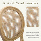 French Country Dining Chairs Set of 4，Fabric Upholstered Dining Chair with Round Back and Solid Leg, Rattan Kitchen Chairs for Dining Room, Living Room, Kitchen, Olive Green