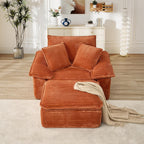 Oversized Chaise Lounge Chair Indoor with Ottoman, Upholstered Corduroy Modern Sofa Chair, Deep Seat Comfy Reading Armchair, Sleeper Sectional Couch for Living Room/Bedroom(47.6"W, Orange)