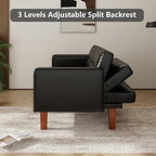 mikibama Convertible PU Leather Black Futon Sofa Bed with Split Back,Mid Century Modern Sleeper Couch Beds,68.11" Tufted Loveseat Futons for Living Room RV, Small Spaces