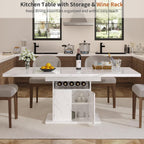 Extendable Dining Table for 4-6, 47-63in Expandable Kitchen Rectangle Dining Table with Removable Leaves, Modern Faux Marble Kitchen Table with Storage for Kitchen Living Room, White Faux Marble