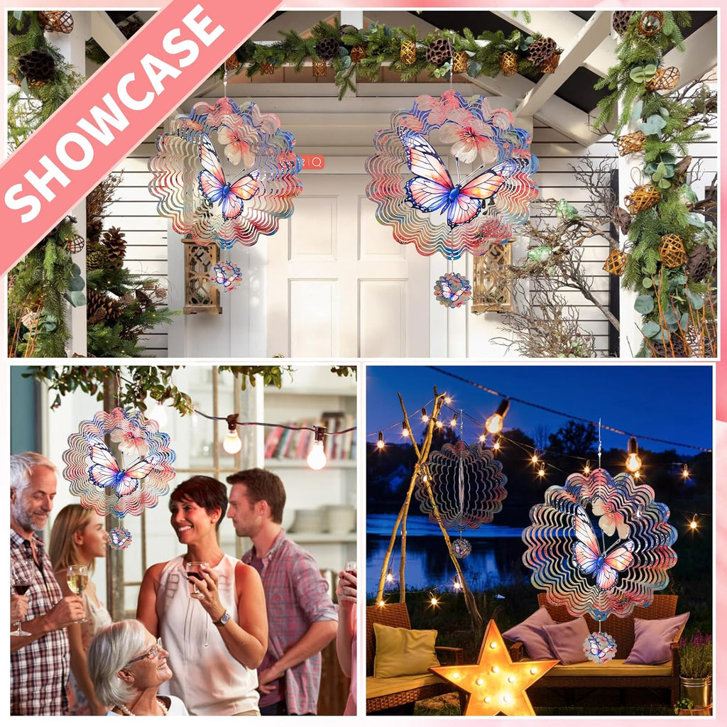 3D Butterfly Wind Spinner for Outdoor Decor, 12 Inch Stainless Steel Metal Wind Sculpture, Weatherproof Garden Art for Yard, Patio, Unique Moving Spinner for Bird Lovers