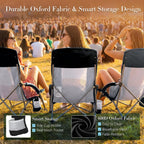 DUMOS Folding Camping Beach Chair, Lightweight Low Portable Beach Chair with Cup Holder, Storage Pocket, Breeze Mesh Back, Padded Armrests, Low Profile Chair for Camp, Picnic, Lawn, Sand, Black