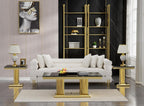 SSLine Square Faux Marble End Table for Living Room Mid-Century Black Marble Side Table with Mirrored Gold Column Frame Luxury End Table with Stainless Steel Pedestal Base