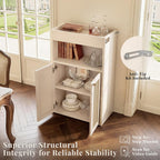 Rattan Bathroom Storage Cabinet, Freestanding Floor Organizer with Anti-Tip Devices and Adjustable Shelf, Kitchen Pantry for Living Room, Dining Room, White