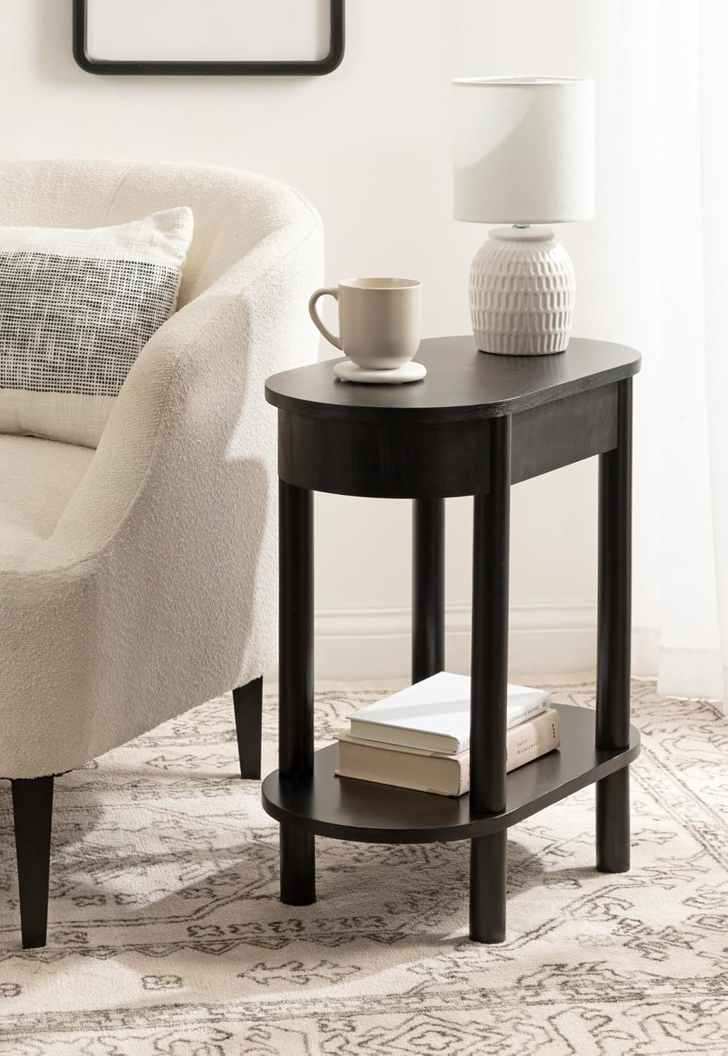 Kate and Laurel Koji Modern Tiered Rectangular Side Table; 22 x 12 x 24; Black; Transitional Two-Tier Wood Capsule End Table with Storage for Use as Bedroom Accent or Indoor Plant Stand