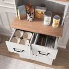 49''H Kitchen Cabinet with Countertop, Kitchen Pantry Cabinets with Doors/Drawers/Power Outlet, Freestanding Pantry Cabinet with Microwave Shelf & Wine Rack for Dining Room (White + MDF + Small)