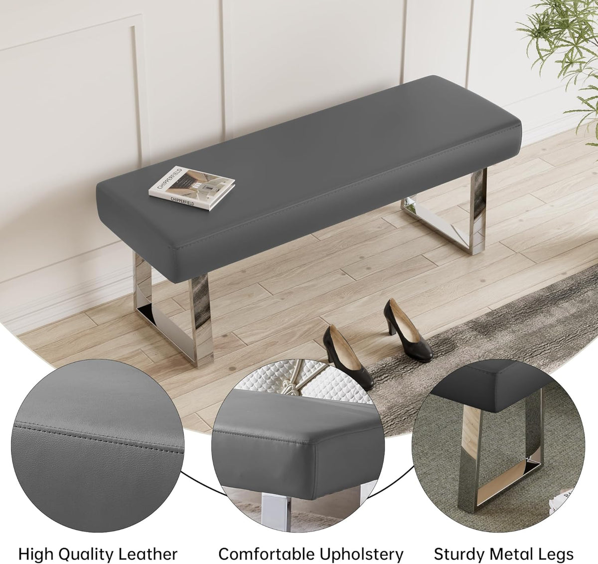 JIEXI Bedroom Bench Bed end upholstered Bench Indoor Corner Small Bench, with Metal Legs,for Kitchen entryway Dining Room and Living Room Window, Plant Bench, Footstool