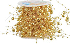13Feet Pearl String Spool Roll for Floating Candles Faux Pearls Strands Garland for Vase Filler Wedding Centerpiece Christmas Table Decor (Gold)