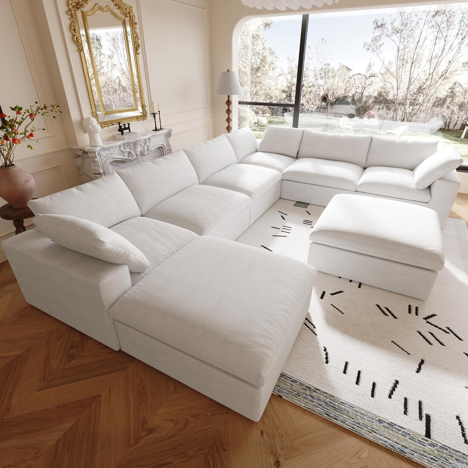 Cloud Modular Sectional Couch,160inch Overzised Down Filled Comfort Sofa Couch for Living Room,8 Seater Minimalist Wide Deep Seat Convertible Couches,Sofa Cover Washable & Removable,White