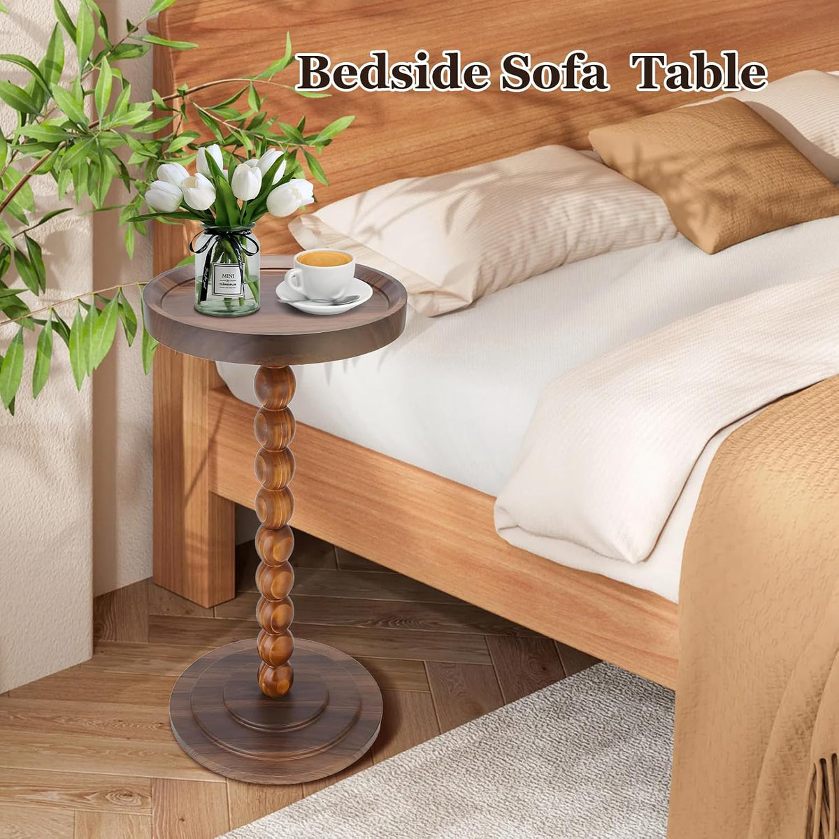 Small Round Side Table, C Table End Tables for Sofa, Sofa Round Tables for Livingroom,Bedroom,Study and Small Spaces (Walnut Color)