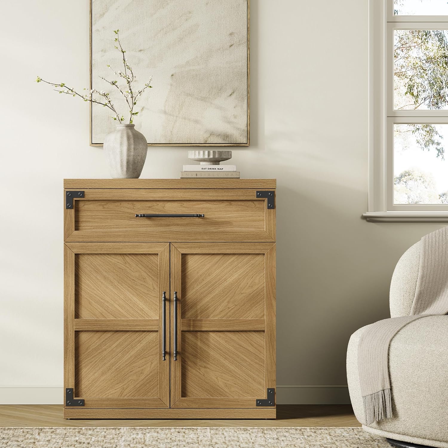 SICOTAS Buffet Cabinet with Drawer - Modern Sideboard Cabinet with Storage, Wide Credenza Storage Cabinet with Handle and Door, Sideboard Buffet Cabinets (1, Oak Brown)
