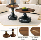 Nesting Coffee Table Set of 2, Modern Rustic Round Wood Center Table Set | French Luxury Circle Tea Table Set with Pedestal Base for Living Room, Apartment, Bedroom, Reception Room, Black and Walnut