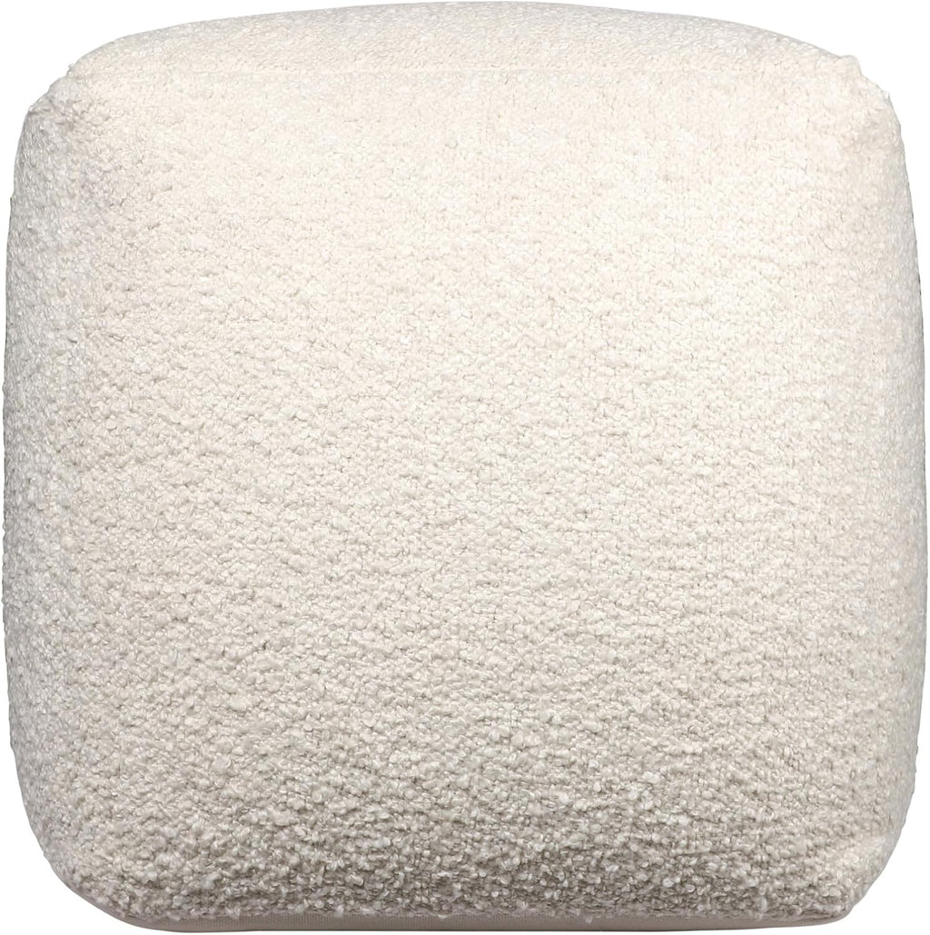 HomeRoots 18" Ivory Polyester Cube Outdoor Pouf Ottoman