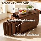 Small Drop Leaf Table - Folding Dining Table Set for 6 with 6 Foldable Chairs Inside, Fully Assembled Solid Wood Space-Saving Kitchen Table and Chairs Set with Storage & Lockable Wheels, Walnut, 59"