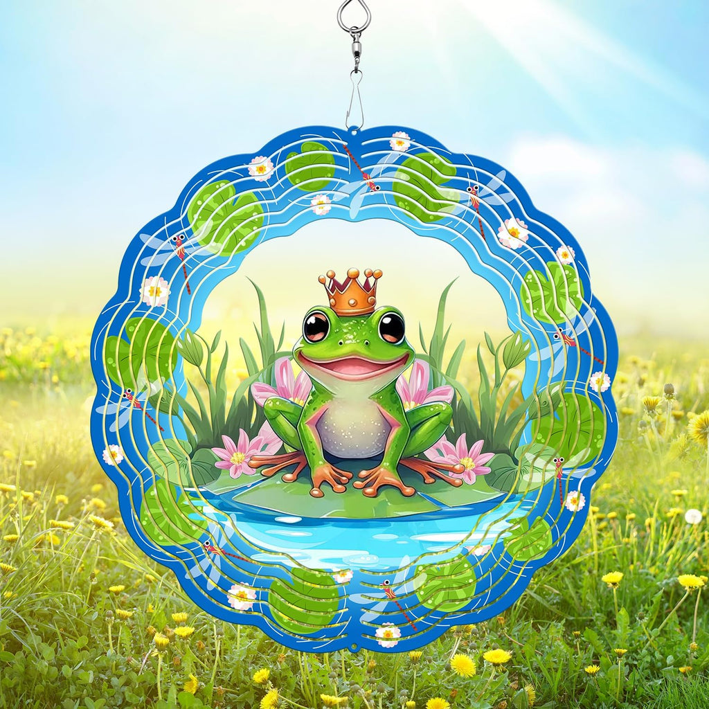 Frog Wind Spinner, 3D Hanging Stainless Steel Garden Spinner, Wind Spinner Hanging for Outdoor & Indoor Décor, Unique Gifts for Yard Garden Decoration or Patio Décor (Frog)