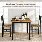 3 Piece Dining Table Set for 2, Small Wooden Kitchen Table Set with Chairs, Space Saving Breakfast Nook Table and Chairs Set of 2, Modern Dinette Set for Dining Room, Apartment, Small Space, Brown