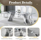 94" Glass Dining Table for 8-10, Large Luxury Kitchen Table with Tempered Glass Minimalist Tabletop and Silver Stainless Steel Pedestal for Dining Room (Table Only)