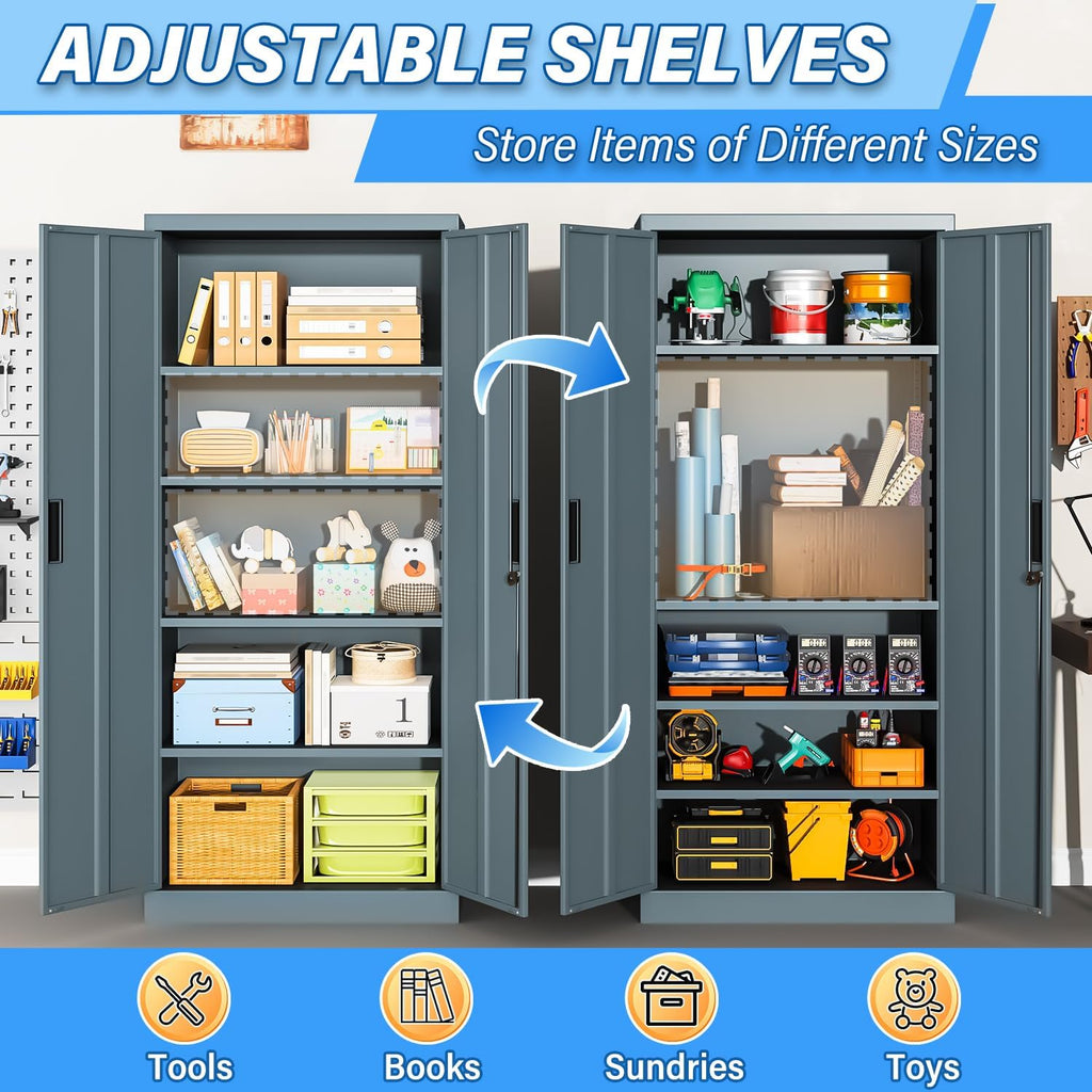 BESFUR Metal Storage Cabinet, 71" H Steel Locking Storage Cabinet with 2 Doors and 4 Shelves for Garage, Office, Classroom