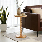 COVLON Solid Wood Drink Table, Small Pedestal Side Table for Small Spaces, Round Rattan Accent End Table Nightstand with Decorative Ball Legs for Living Room, Bedroom, Office, Corners