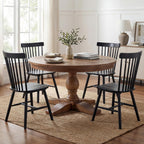 60" Round Dining Table, Reclaimed Wood Kitchen Table for 6-8, Farmhouse Circle Kitchen Table with Pedestal Curved Leg for Kitchen Dining Room Restaurant - Walnut