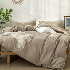 MooMee Bedding Duvet Cover Set 100% Washed Cotton Linen Like Textured Breathable Durable Soft Comfy (Solid Mocha Brown, Cal King 104"x98")