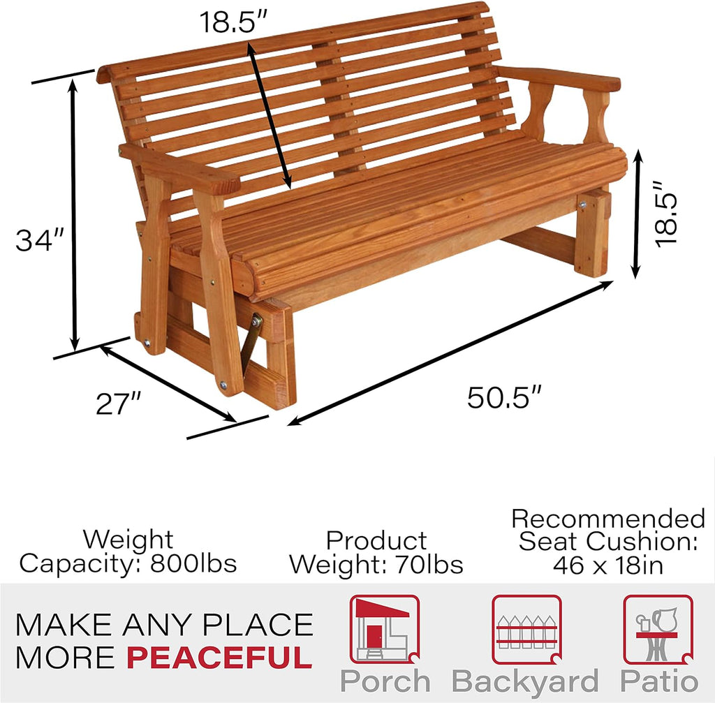 Amish Heavy Duty 800 Lb Roll Back Pressure Treated Porch Glider (4 Foot, Cedar Stain)